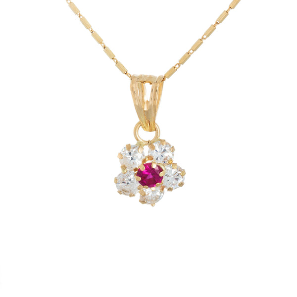 18k Yellow Gold Cubic Ruby Floral Necklace