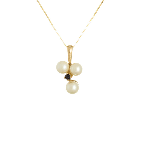 10k Yellow Gold Triple Pearl Sapphire Necklace