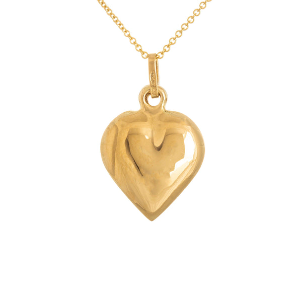 18k Yellow Gold High Polish Puff Heart Necklace