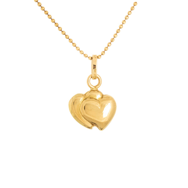 18k Yellow Gold Double Puffed Heart Italian Necklace