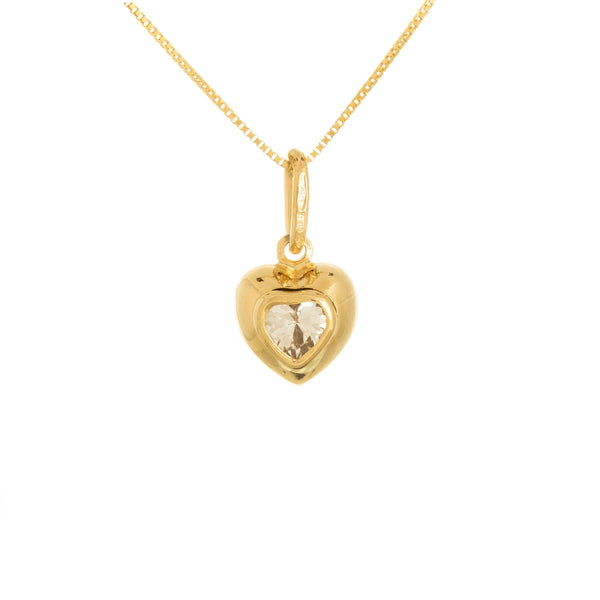 18k Yellow Gold Puffed Heart Cubic Necklace