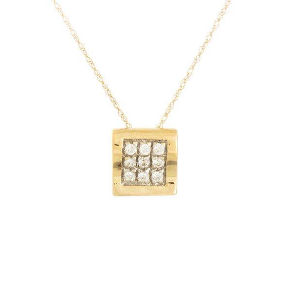 14k T-tone Square Cubic Slider Necklace
