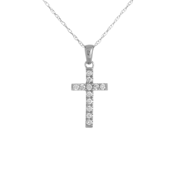 14k White Gold (0.12 Ct. Tw.) Diamond Cross Necklace
