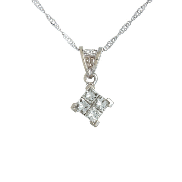 14k White Gold (0.50 Ct. Tw.) Quad Princess Diamond Necklace