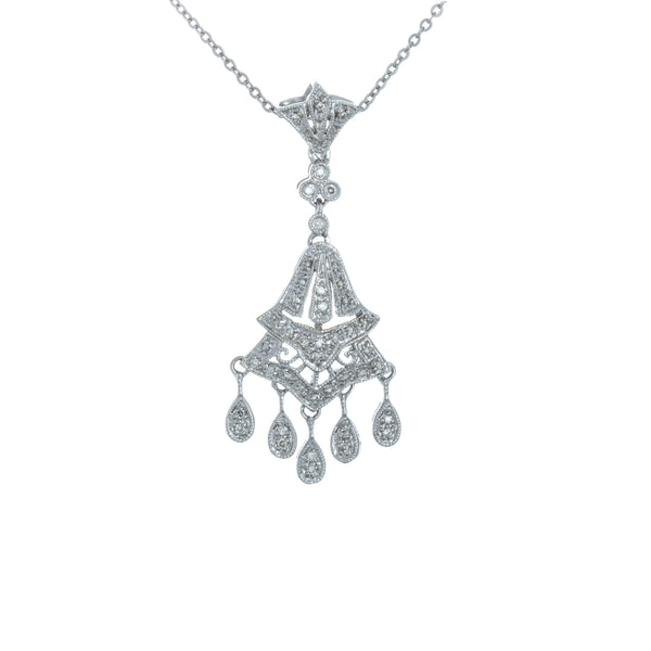 14k White Gold (0.10 Ct. Tw.) Vintage Diamond Drop Necklace