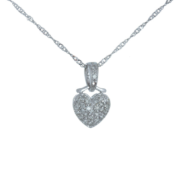 14k White Gold (0.13 Ct. Tw.) Puffed Diamond Heart Necklace