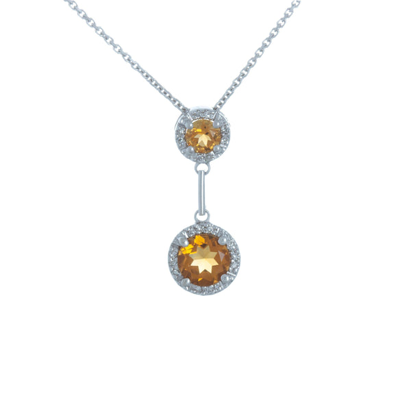 14k White Gold Topaz & Diamond Drop Necklace