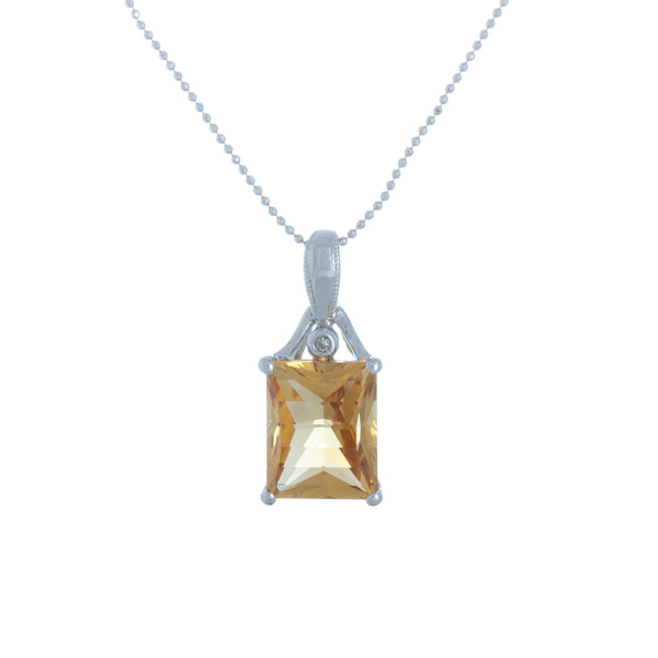 14k White Gold Checkered Topaz Diamond Necklace