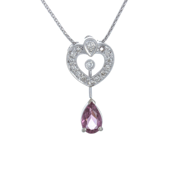 14k White Gold (0.15 Ct. Tw.) Pink Sapphire Diamond Necklace