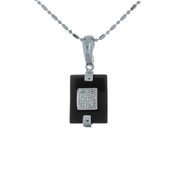 14k White Gold (0.05 Ct. Tw.) Black Onyx Diamonds Necklace