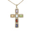 18k Yellow Gold Gemstone Cross Necklace