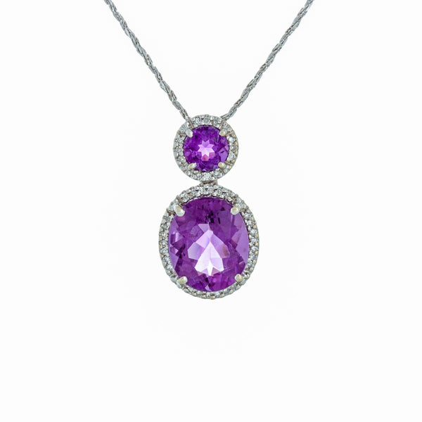 14k White Gold (0.15 Ct. Tw.) Double Oval Amethyst Necklace