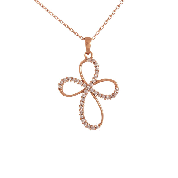 18k Rose Gold Swirl Cubic Cross Italian Necklace