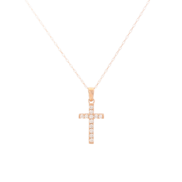 14k Rose Gold (0.16 Ct. Tw.) Diamond Cross Necklace