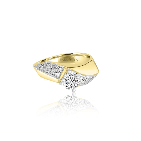 14k Two Tone Pave Swirl Engagement Ring
