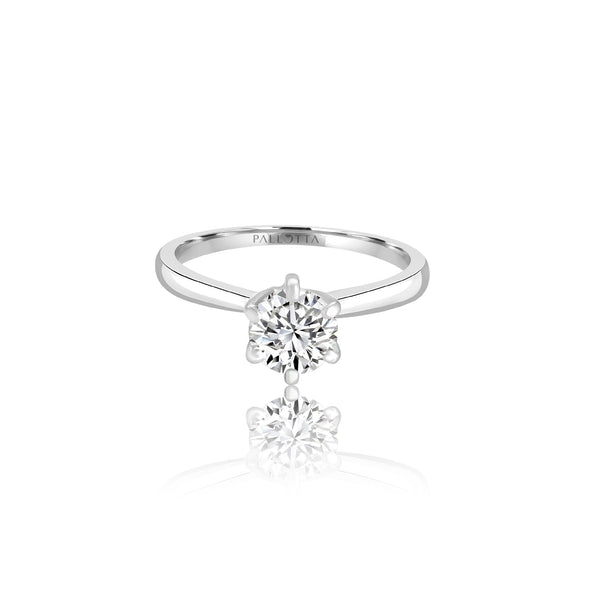 14k White Gold Solitaire 6 Prong Engagement Ring