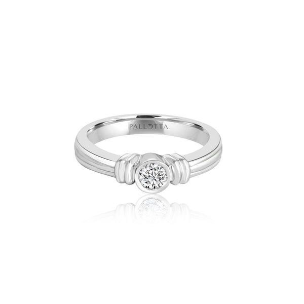 14k White Gold Bessel Set Engagement Ring Diamond 0.18 Ct Tw