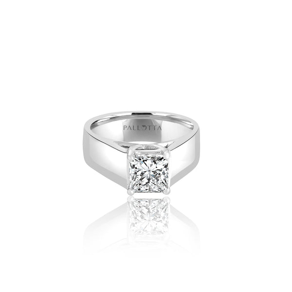 18k White Gold Princess Solitaire Engagement Ring
