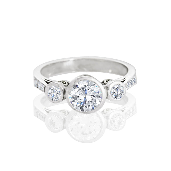 18k T-tone Three Stone Engagement Ring