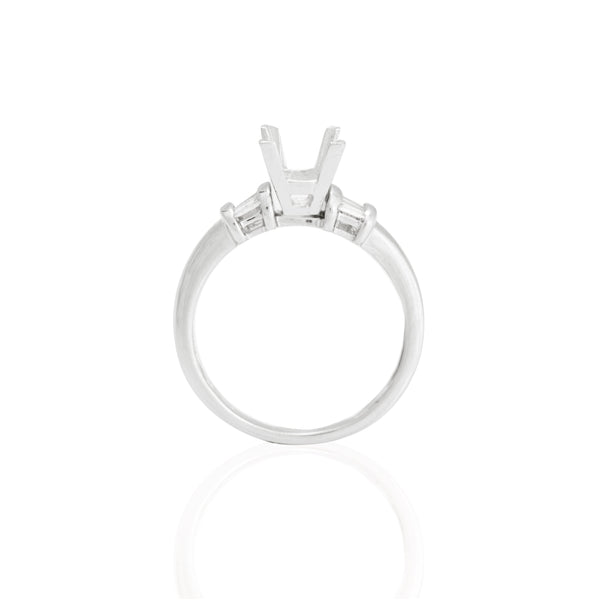 14k White Gold Round Center Baguette Accent Engagement Ring