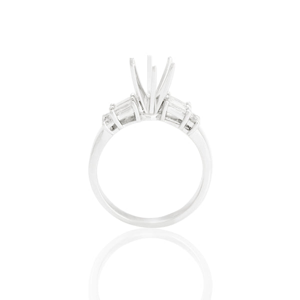 18k White Gold Round Baguette Accents Engagement Ring