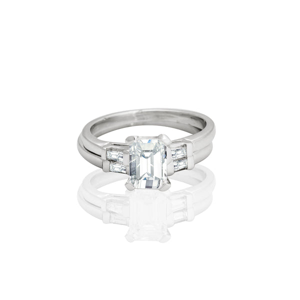 18k White Gold Emerald Baguette Engagement Ring