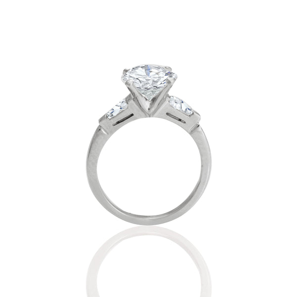 18k White Gold Round & Baguette Engagement Ring