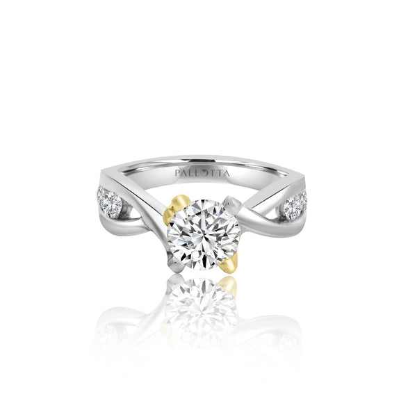 14k White Gold Two-tone Four Prong Swirl Engagement Ring