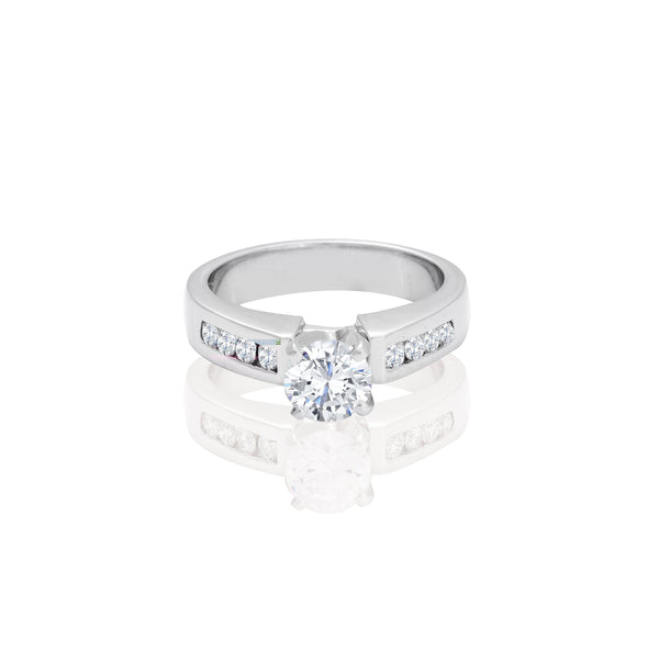 14k White Gold Round Accent Engagement Ring