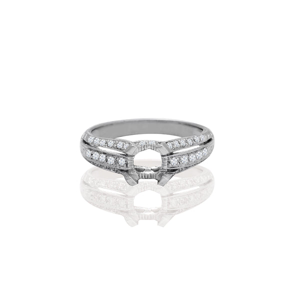 14k White Gold Fancy Filigree Style Engagement Ring
