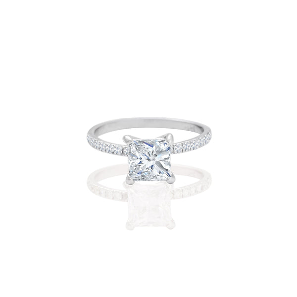 14k White Gold thin Accent Diamonds Engagement Ring