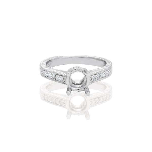 14k White Filogree Design Style Engagement Ring