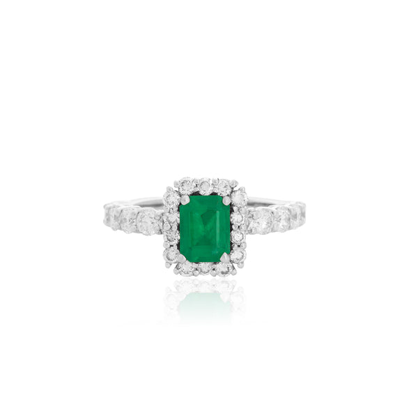 18k White Gold (1.01 Ct. Tw.) Emerald (1 Round Engagement 