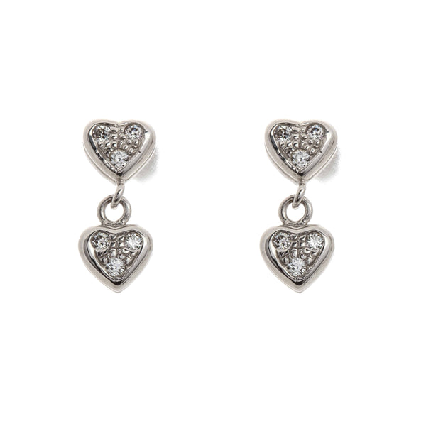 18k White Gold Double Heart Cubic Post Brynn Earrings