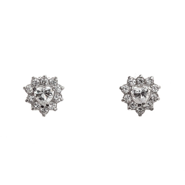 18k White Gold Floral Cubic Post Jaliyah Earrings