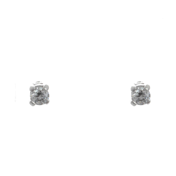 18k White Gold Four Prong Cubic Post Jane Earrings