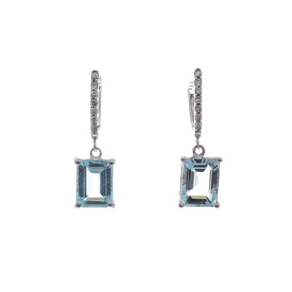 14k White Gold Drop Diamond & Aqua Abby Earrings