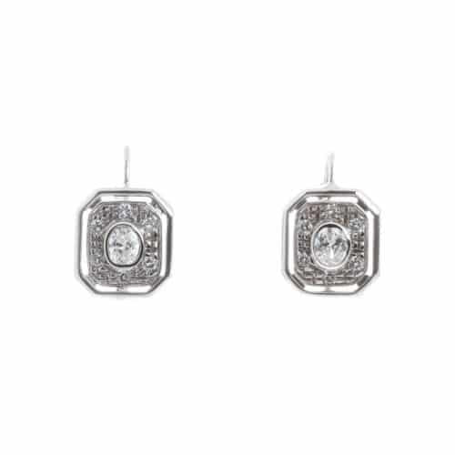 18k White Gold Oval Cubic Octogon Lever Laura Earrings