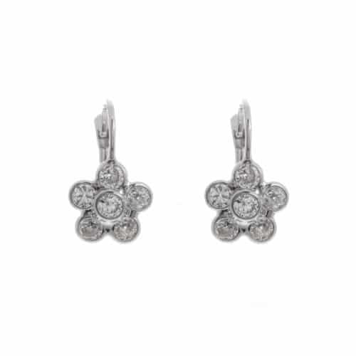 18k White Gold Floral Round Lever back Monica Earrings