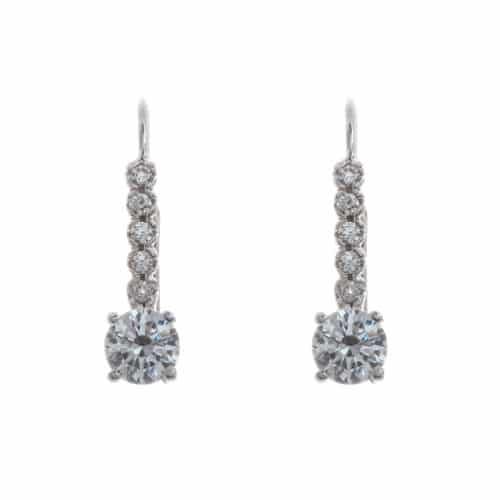 18k White Gold Drop Round Cubic Lever Elianna Earrings