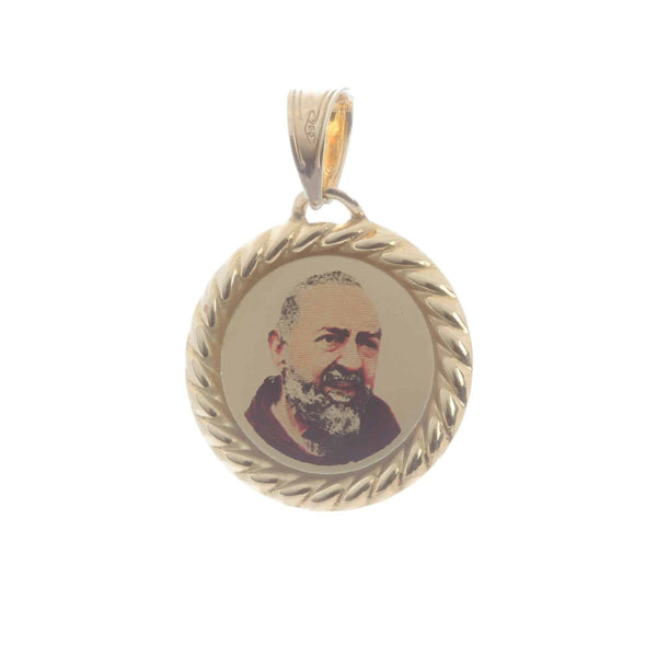 18k Yellow Gold Padre Pio Round Medallion Pendant