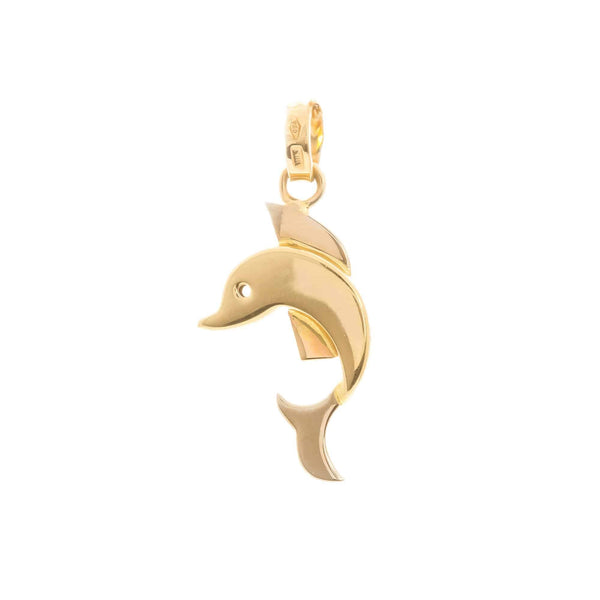 18k Yellow Gold Puffed Two Sided Dolphin Pendant