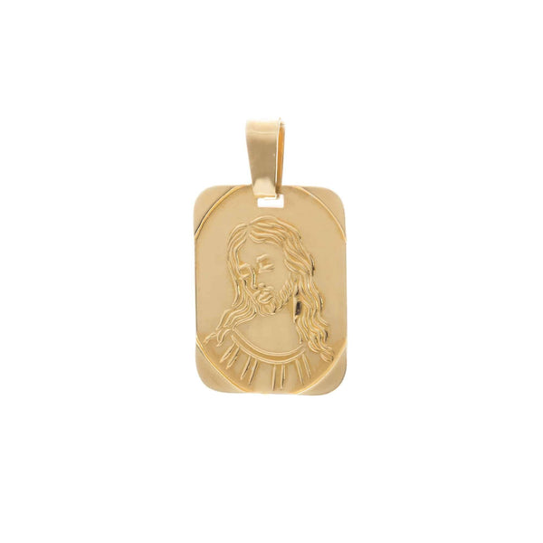 18k Yellow Gold Men’s Rectangular Engraved Jesus Medallion 