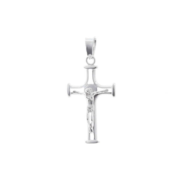 18k White Gold Crucifix Cross Jesus Solid Pendant