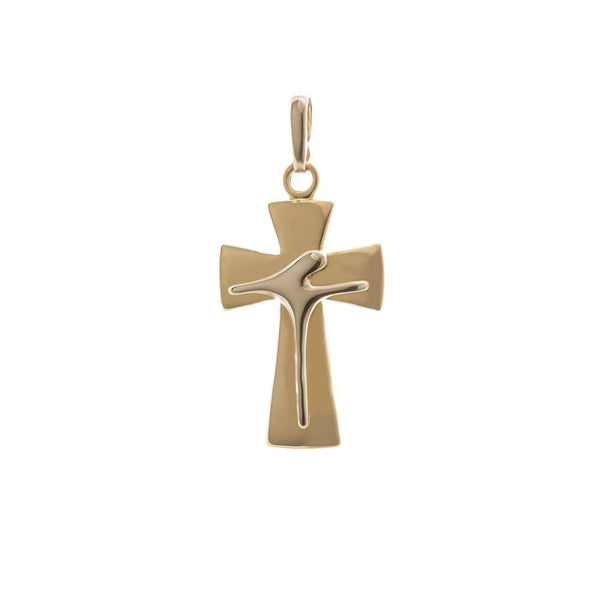 18k Yellow Gold Cross Modern Jesus Pendant
