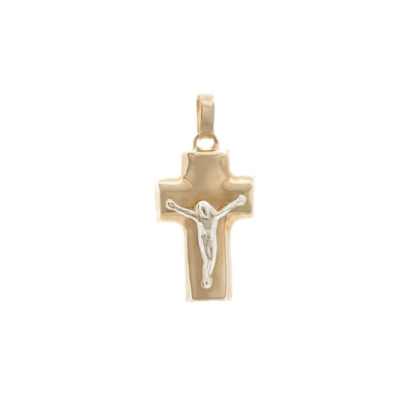 18k T-tone Gold Cross Puffed Jesus Pendant