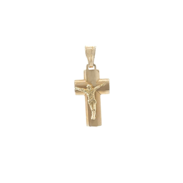 18k Yellow Gold Cross Flat Jesus Pendant