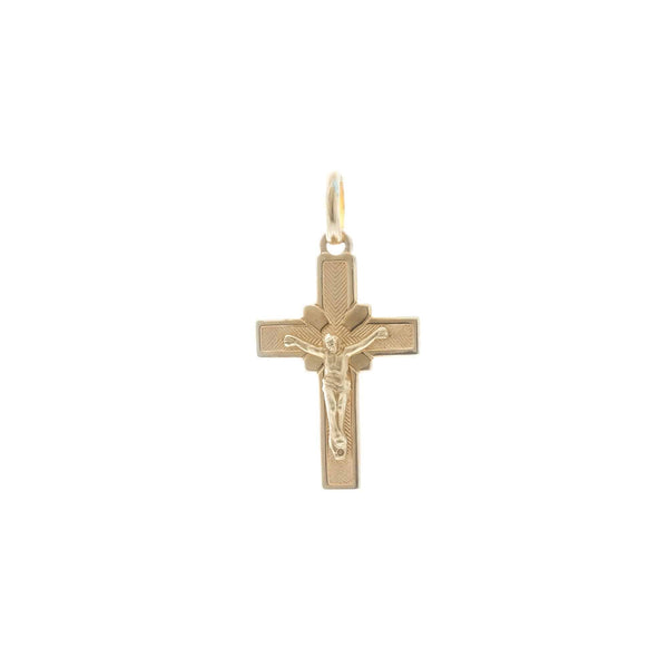 18k Yellow Gold Cross Jesus Flat Pendant