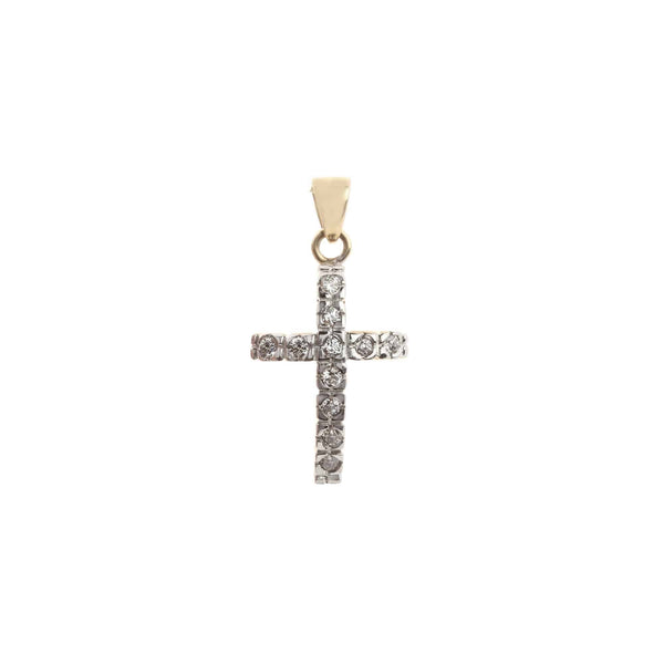 18k Yellow Gold Curved Cubic Cross Pendant