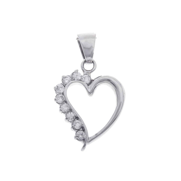 18k White Gold Open Heart Cubic Italy Pendant